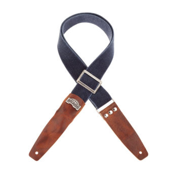 Stripe SC Cotton Washed Blu 5 cm terminali Twinkle Marrone, fibbia Recta Argento