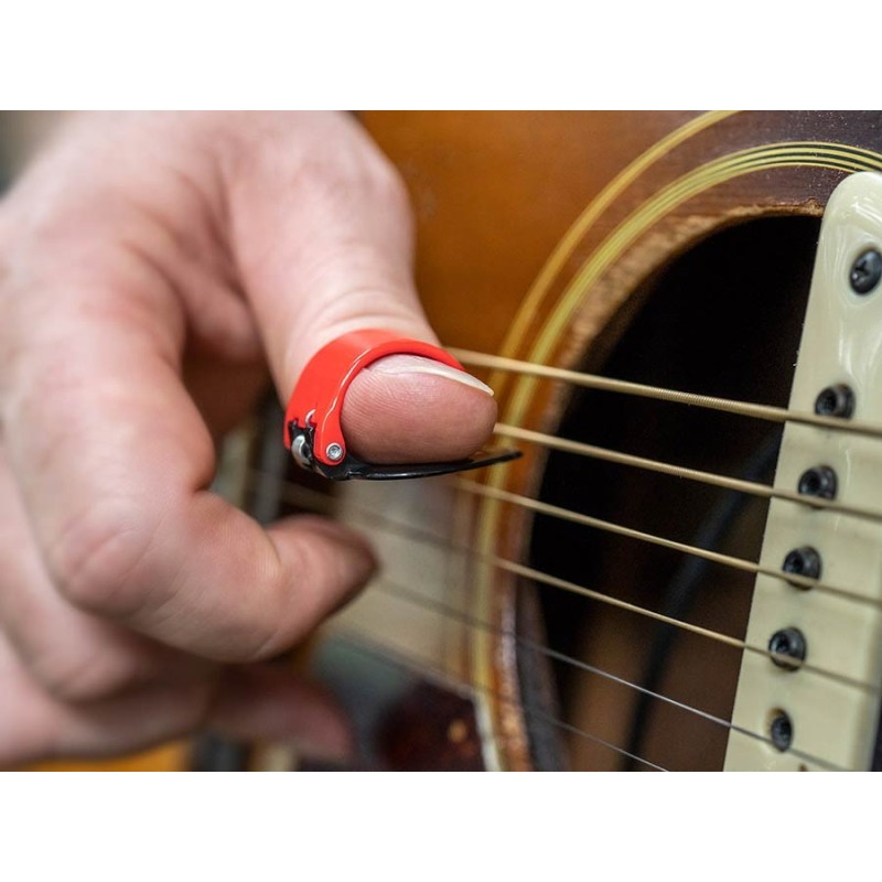 Plettro da pollice, a molla, heavy, molla dura (ROSSO)