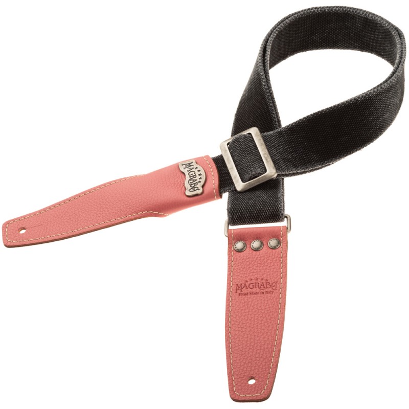Stripe SS Cotton Washed Nero 5 cm terminali Colors Litchy, fibbia Recta Argento